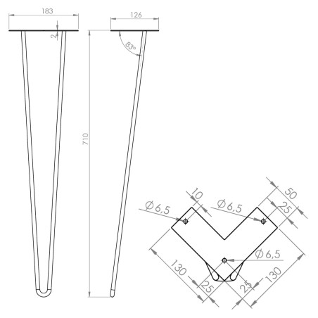 Pied filaire incliné acier 71 cm