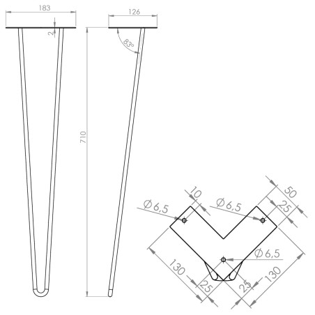 Pied filaire incliné cuivré 71 cm