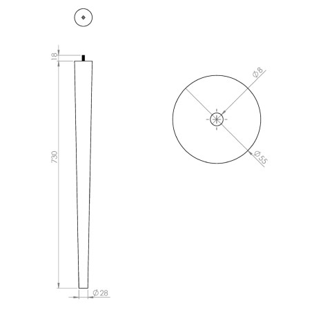 Pied de table fuselé bois 71 cm