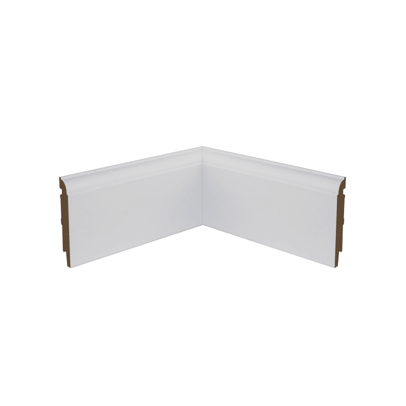 Coin parfait angle rentrant plinthe moulurée blanche 7,5 cm