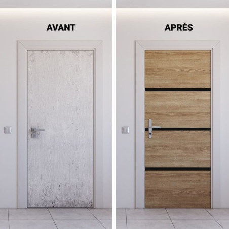 Kit rénovation porte décor chêne et profilés noirs