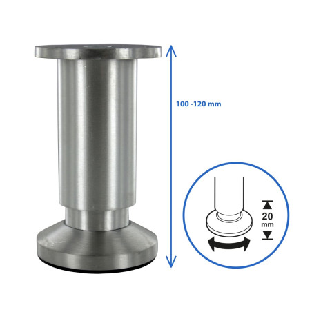 Pied réglable en hauteur 10/12cm aluminium brossé