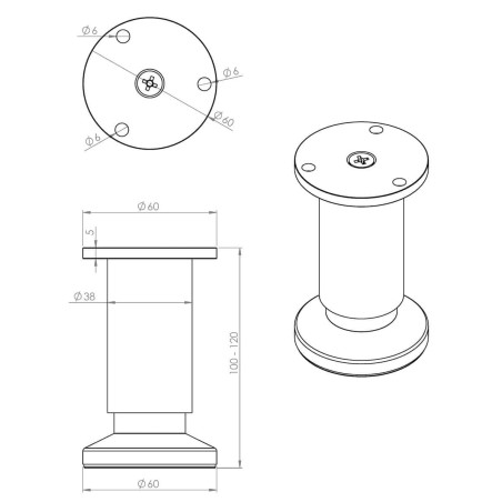 Pied réglable en hauteur 10/12cm aluminium brossé