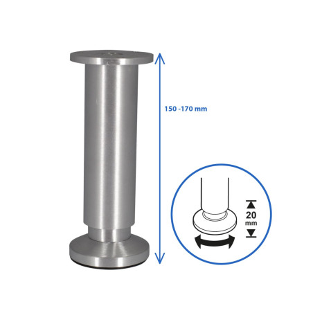 Pied réglable en hauteur 15/17cm aluminium brossé