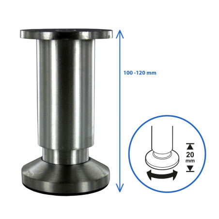 Pied réglable en hauteur 10/12cm aluminium nickelé