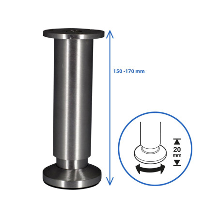 Pied réglable en hauteur 15/17cm aluminium nickelé