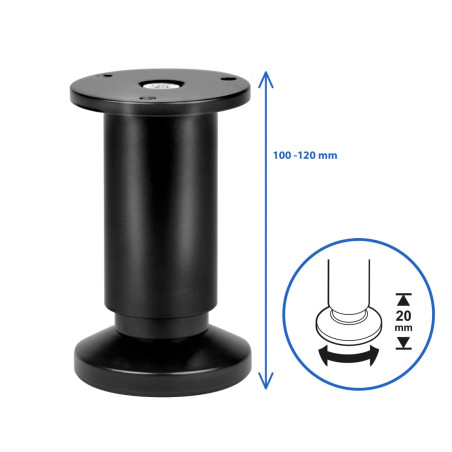 Pied réglable en hauteur 10/12cm aluminium noir