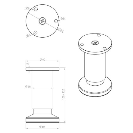 Pied réglable en hauteur 10/12cm aluminium noir
