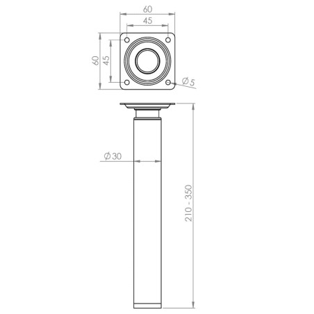 Pied réglable en hauteur 21/35cm acier chromé