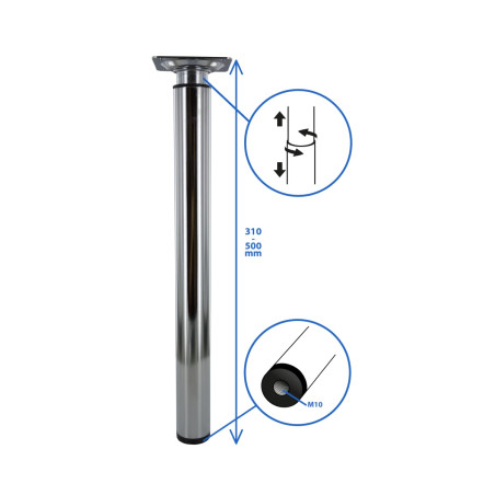 Pied réglable en hauteur 30/50cm acier chromé