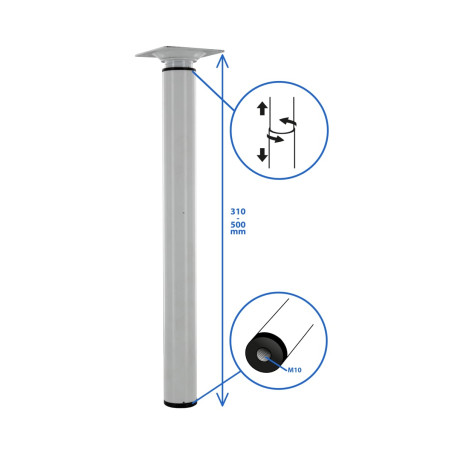 Pied réglable en hauteur 30/50cm métal blanc