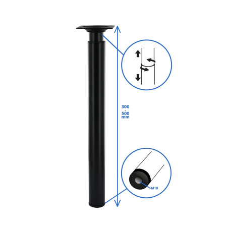 Pied réglable en hauteur 30/50cm métal noir