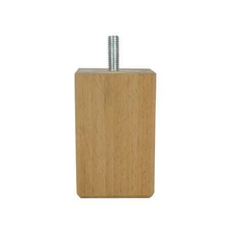 Pied de lit carré Ø5 H.8cm Hêtre brut avec tige filetée Ø8