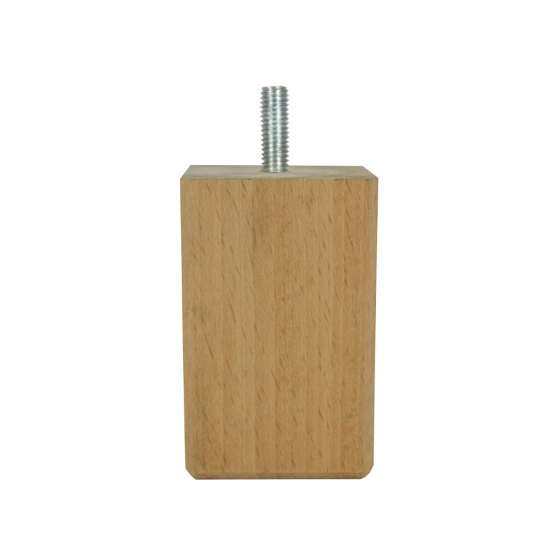 Pied de lit carré Ø5 H.8cm Hêtre brut avec tige filetée Ø8