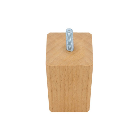 Pied de lit carré Ø5 H.8cm Hêtre brut avec tige filetée Ø8