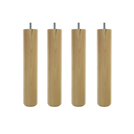 Lot de 4 Pieds de lit cylindriques Ø5 H.25cm Hêtre brut avec tige filetée Ø8