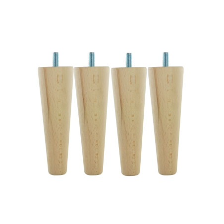 Lot de 4 Pieds de lit fuseaux Ø6 H.15cm Hêtre brut avec tige filetée Ø8