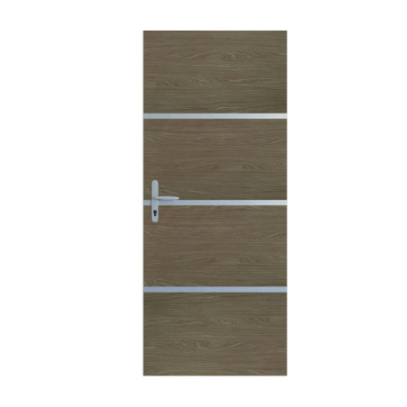 Kit de rénovation de porte décor chêne fumé profil gris alu adhésif