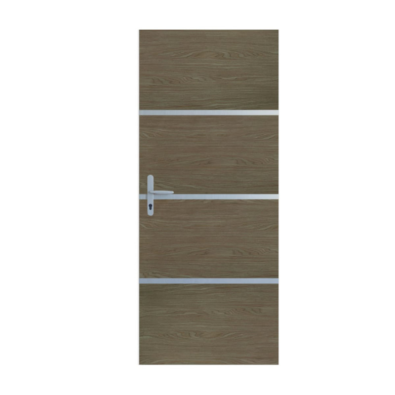 Kit de rénovation de porte décor chêne fumé profil gris alu adhésif