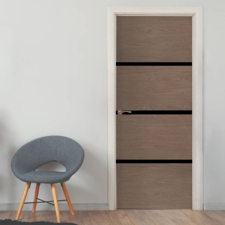 Kit de rénovation de porte décor chêne fumé pour porte intérieure profil noir