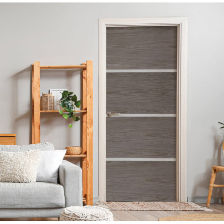 Kit de rénovation de porte décor chêne grisé pour porte intérieure profil alu