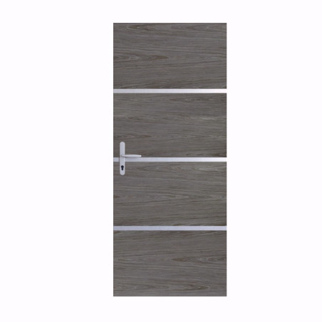 Kit de rénovation de porte décor chêne grisé profil gris alu adhésif
