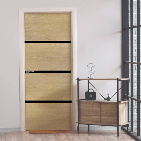 Kit de rénovation de porte décor chêne pour porte intérieure profil noir