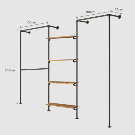 T-Connect Urban Plus Dressing avec trois barres de penderie et étagères dimensions