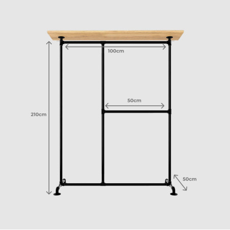 T-Connect Factory Plus - Portant vêtement autoportant - Dimensions