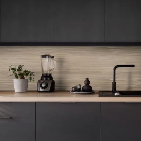 Crédence bois chêne mokka dans cuisine noire