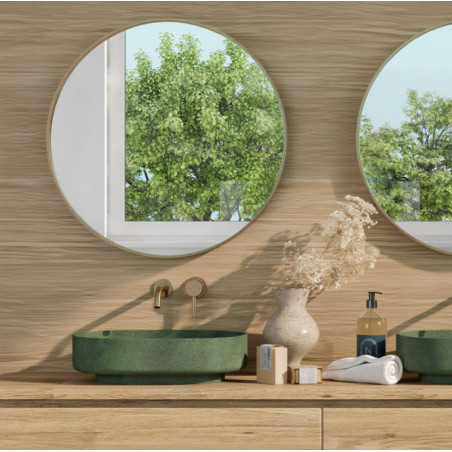 Crédence bois chêne mokka dans salle de bain