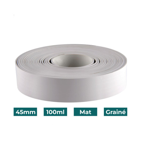 Bande de chant Blanc PVC Non-encollé 45mm x 100ml Mat Grainé