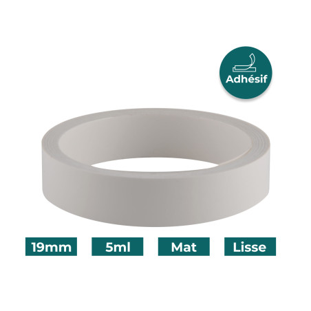 Bande de chant Blanc PVC Adhésif 19mm x 5ml Mat Lisse