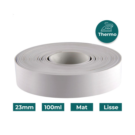 Bande de chant Blanc PVC Pré-encollé 23mm x 100ml Mat Lisse