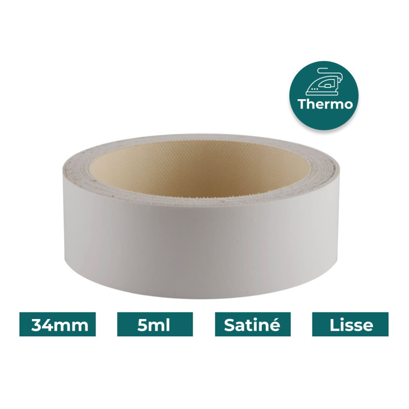 Bande de chant Mélaminée 34mm pré-encollé Blanc P099 Satiné Lisse