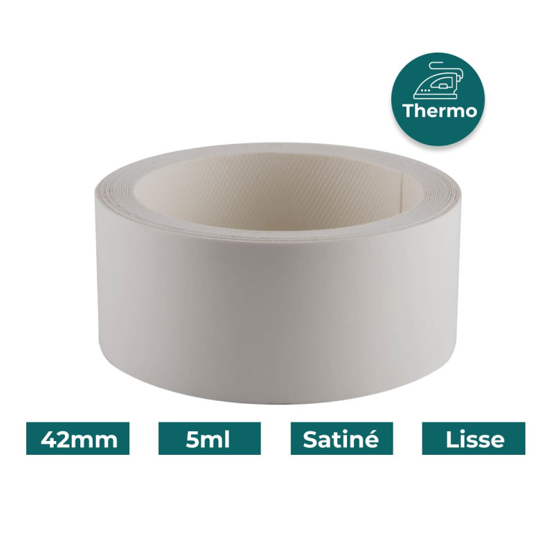 Bande de chant Mélaminée 42mm pré-encollé Blanc P099 Satiné Lisse