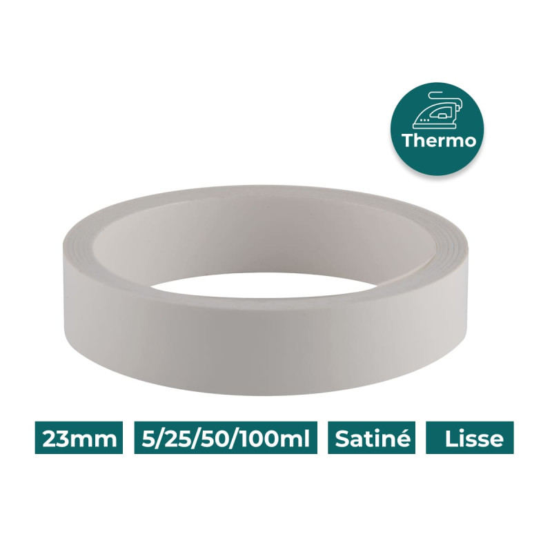 Bande de chant Mélaminée 23mm pré-encollé Blanc P099 Satiné Lisse
