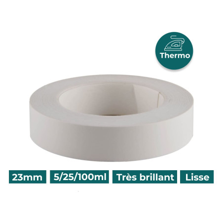 Bande de chant Mélaminée 23mm pré-encollé Blanc P099 Très  Brillant Lisse
