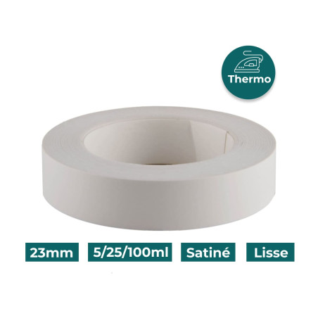 Bande de chant Mélaminée 23mm pré-encollé Blanc P150 Satiné Lisse