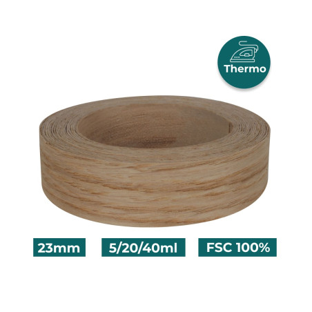 Bande de chant Chêne Bois véritable pré-encollé 23mm
