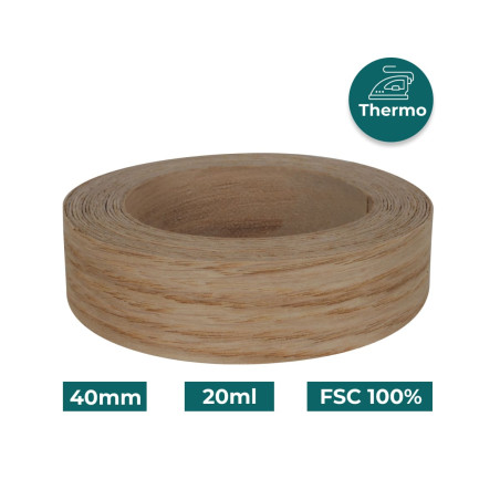 Bande de chant Chêne Bois véritable pré-encollé 40mm x 20ml