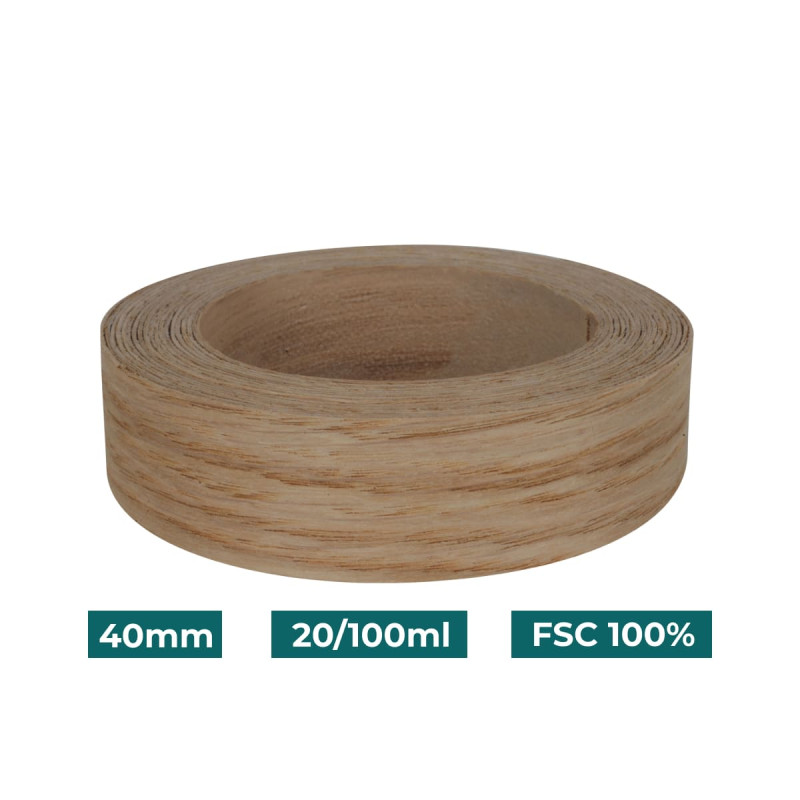 Bande de chant Chêne Bois véritable non-encollé 40mm