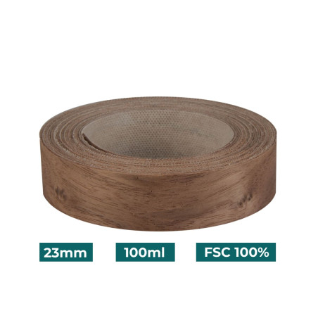 Bande de chant Noyer Bois véritable non-encollé 23mm x 100ml