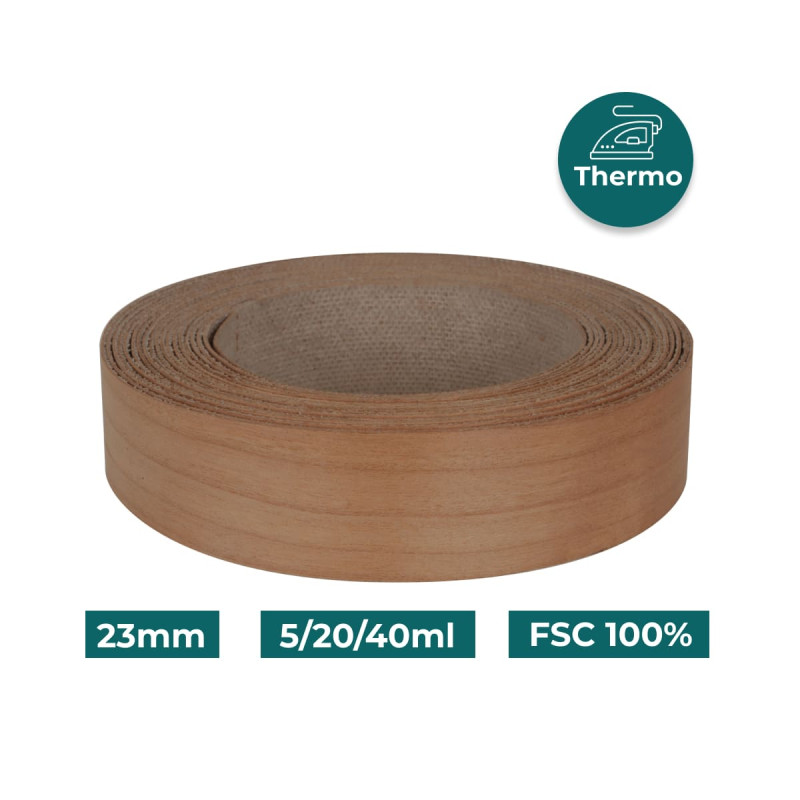 Bande de chant Merisier Bois véritable pré-encollé 23mm