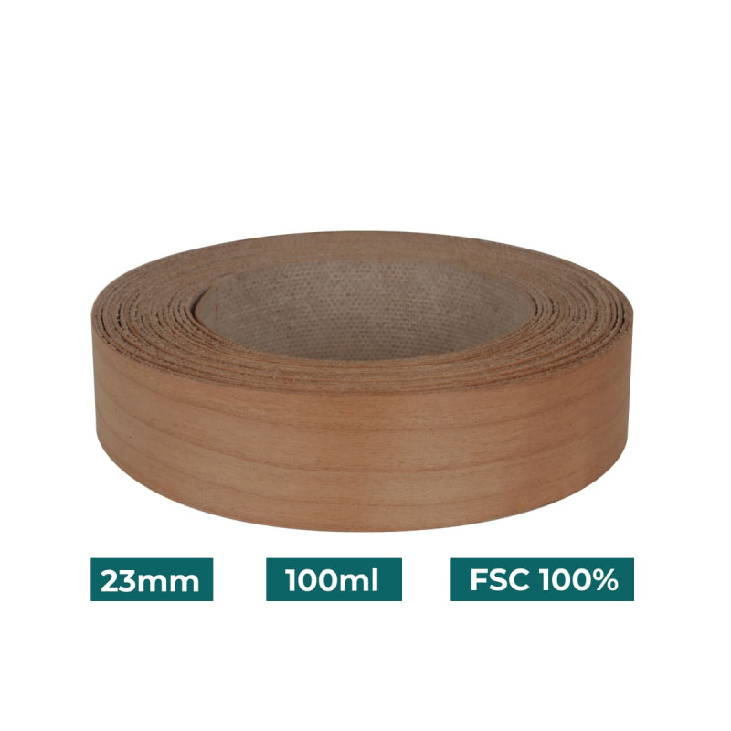 Bande de chant Merisier Bois véritable non-encollé 23mm x 100ml