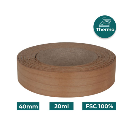 Bande de chant Merisier Bois véritable pré-encollé 40mm