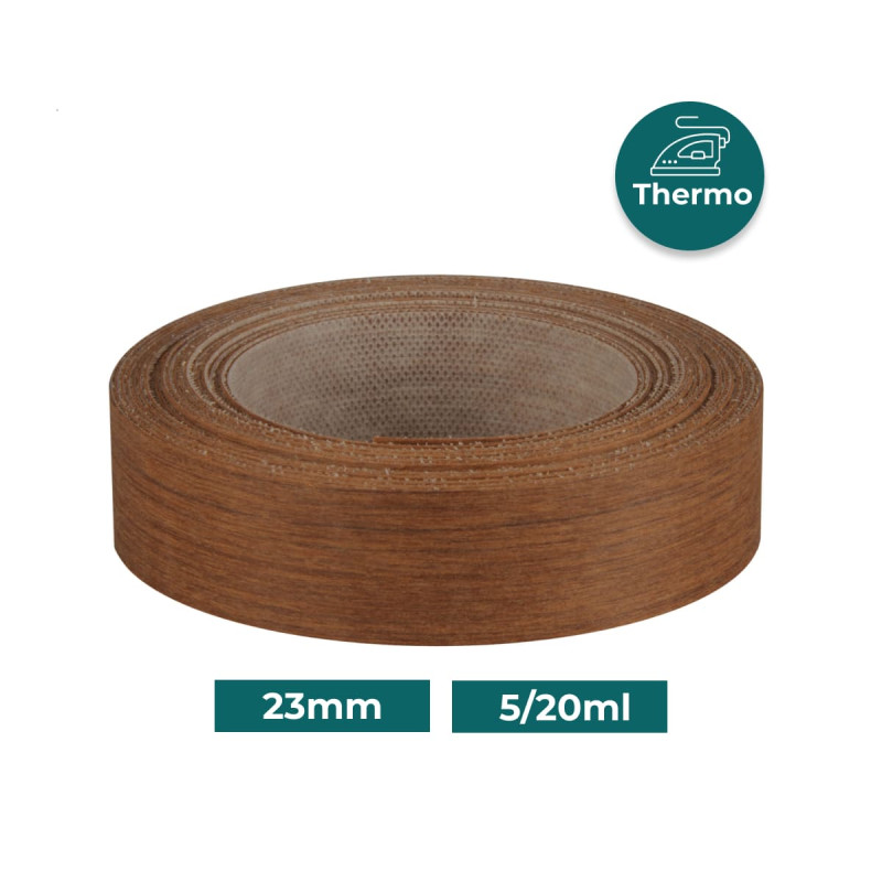 Bande de chant Teck Bois véritable pré-encollé 23mm