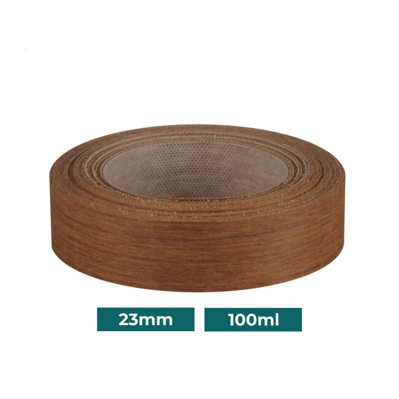 Bande de chant Teck Bois véritable non-encollé 23mm x 100ml