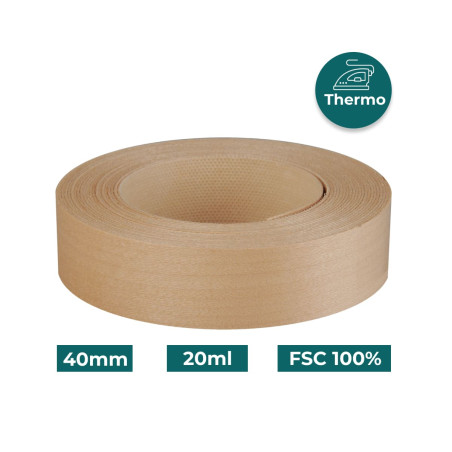 Bande de chant Érable Bois véritable pré-encollé 40mm