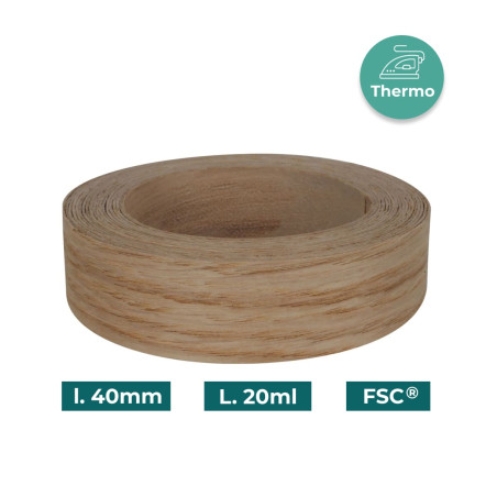Bande de chant Chêne Bois véritable pré-encollé 40mm x 20ml